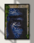 Eye Lisbon – Fine Art Print von Luca Darius Salehi, gemaltes Auge auf blauen Azulejo Kacheln Lissabon, Hahnemühle Pearl