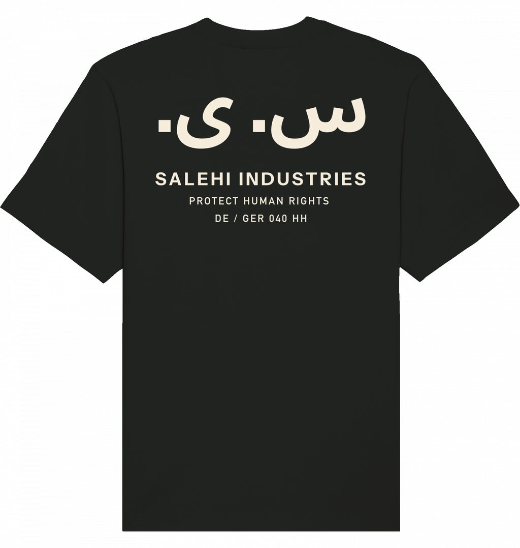 Salehi Industries Cream Logo T-Shirt schwarz, minimalistisches Unisex Streetwear Shirt, nachhaltige Baumwolle